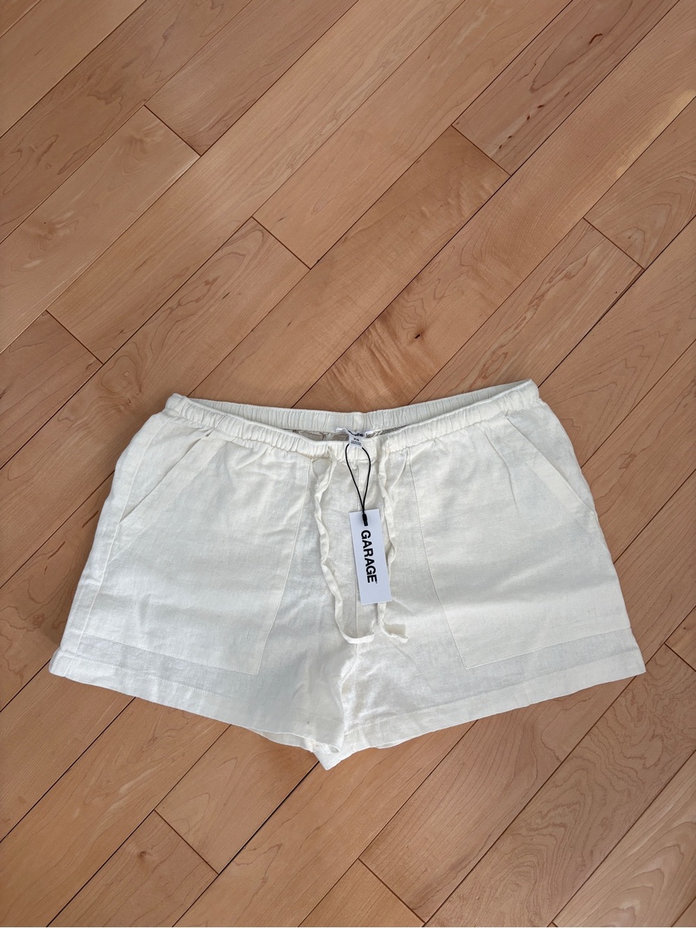 Garage Cream Drawstring Linen-Blend Athletic Shorts